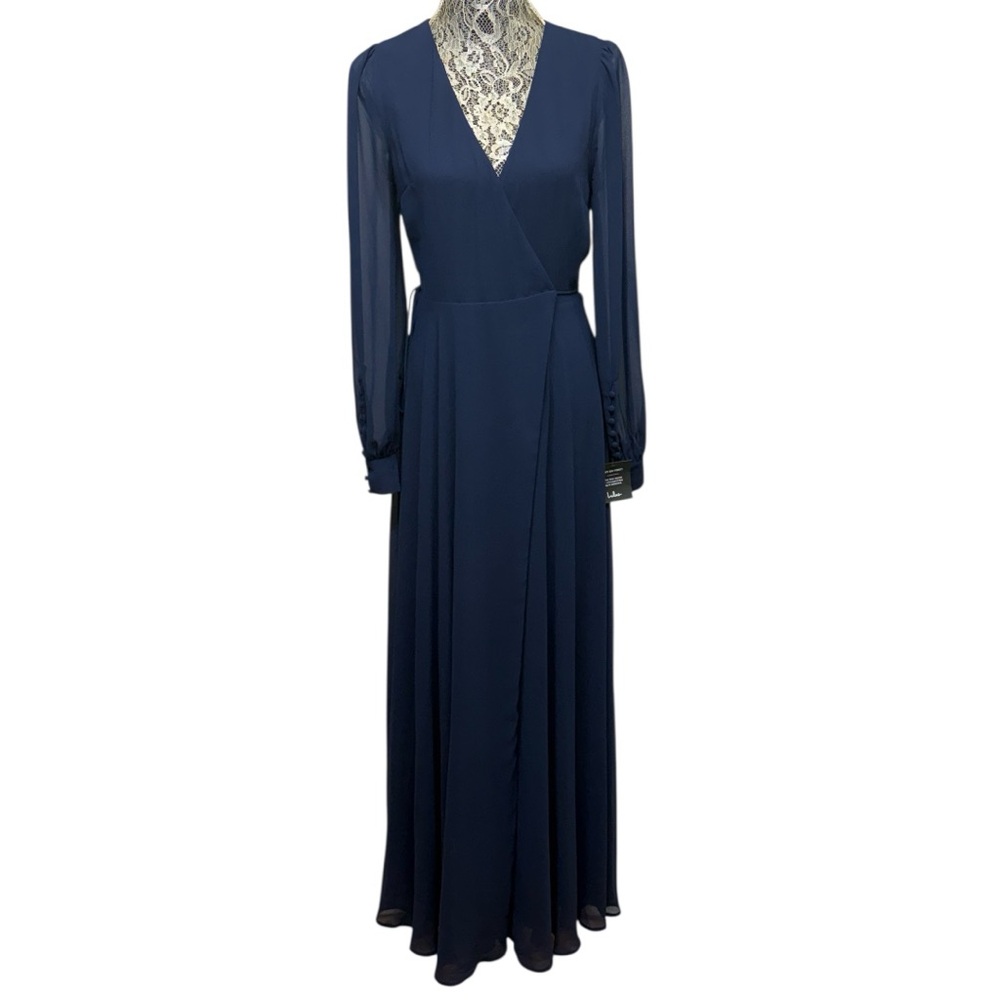 Lulus Medium Navy Long Sleeve Wrap Dress Formal Evening Maxi